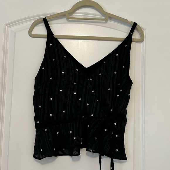 MINKPINK Tops - Mink Pink Black Polka Dot Wrap Top shimmery size XS